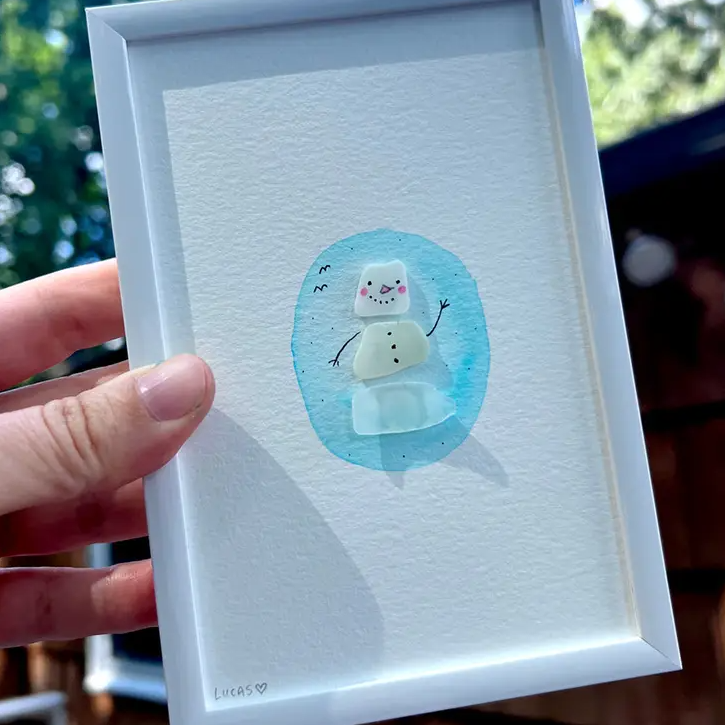"Snowman" Sea Glass Art by Sook & Hook
