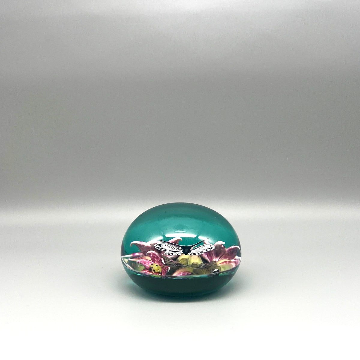 Pink Lilies & Butterfly Paperweight by William Manson