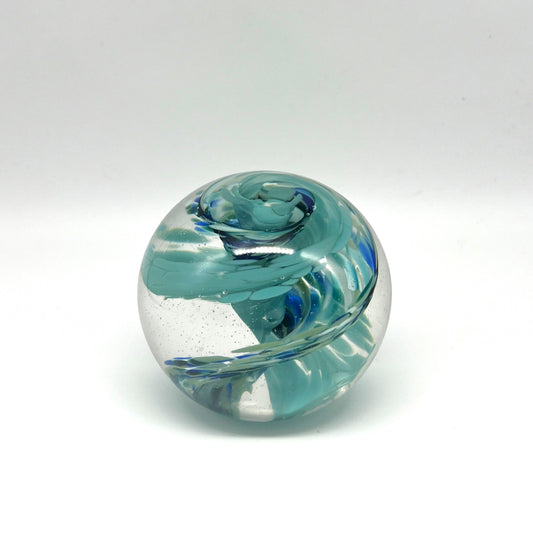 Teal Twist Paperweight by Boise Art Glass
