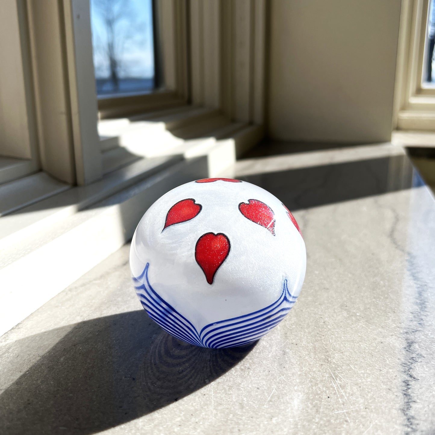 Red Hearts on White Paperweight by George Machart