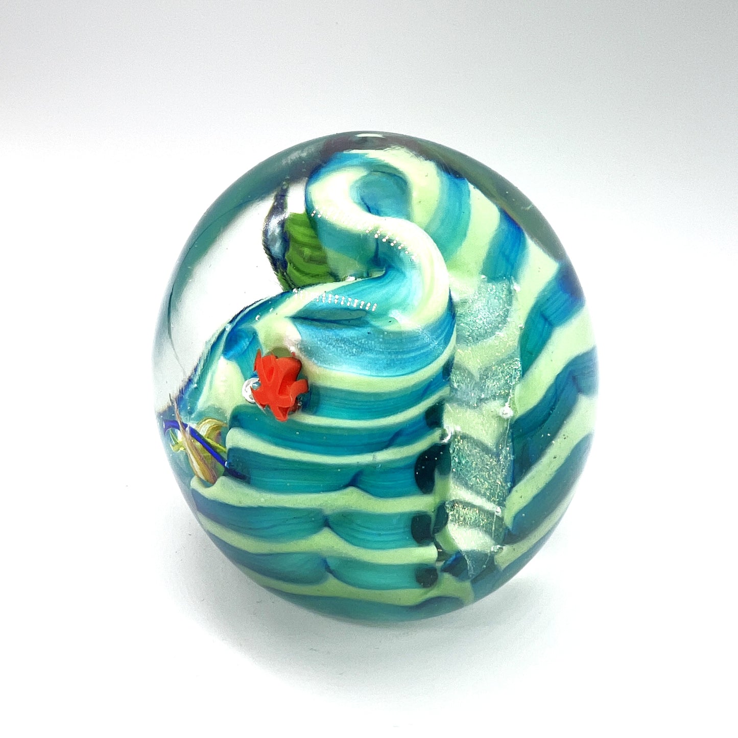 Undersea Paperweight, 3" Green/Blue by The Glass Forge