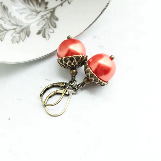 Glass Pearl Acorn Earrings by A Pocket of Posies