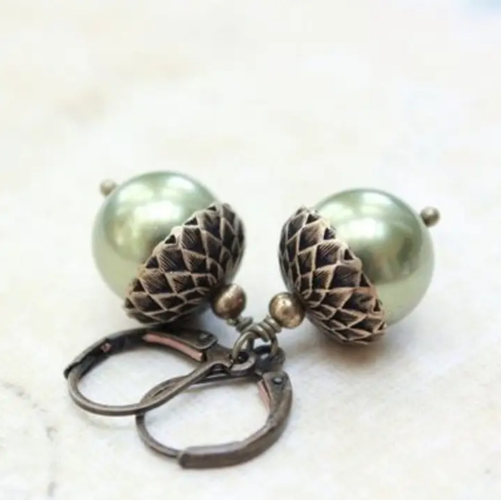 Glass Pearl Acorn Earrings by A Pocket of Posies