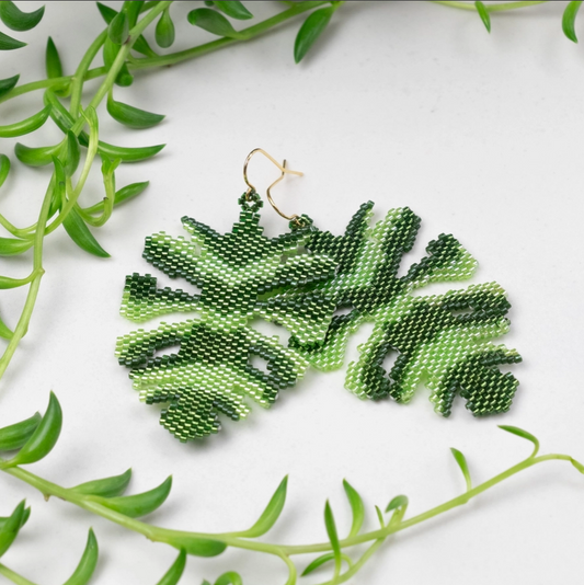 Monstera Palm Leaf Earrings by Tulia's Artisan Gallery