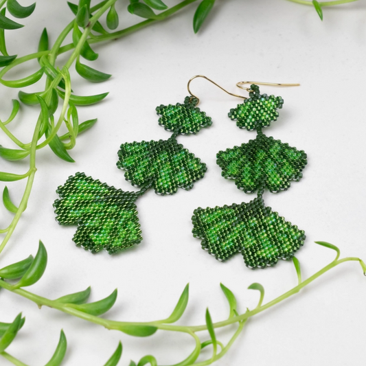 3-Tier Ginkgo Leaf Earrings by Tulia's Artisan Gallery