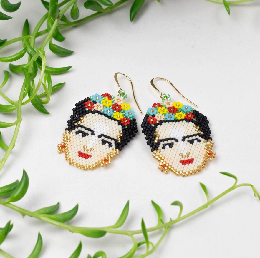 Frida Kahlo Palm Leaf Earrings by Tulia's Artisan Gallery