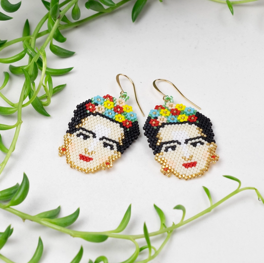 Frida Kahlo Palm Leaf Earrings by Tulia's Artisan Gallery
