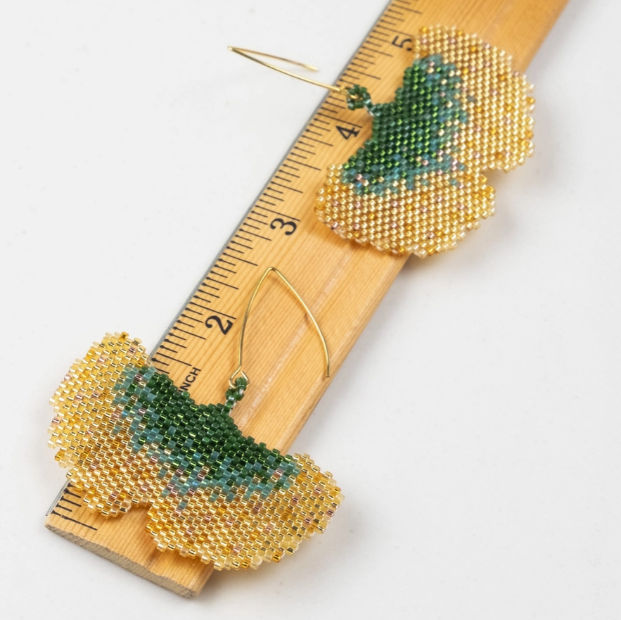 Golden Ginkgo Palm Leaf Earrings by Tulia's Artisan Gallery