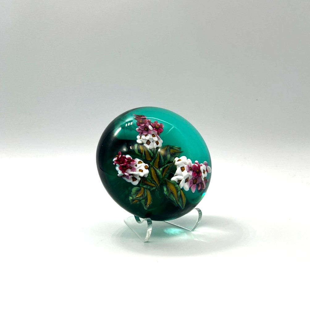 Pink & White Lilacs on Jade Paperweight by William Manson