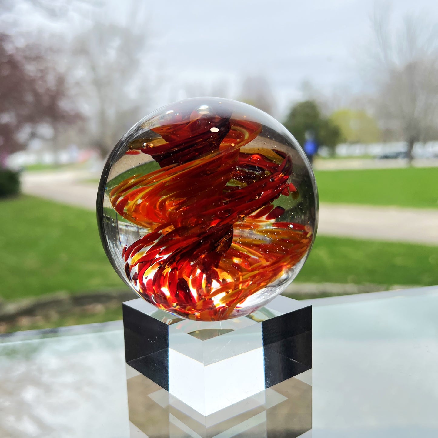 Fire Twist Paperweight by Boise Art Glass