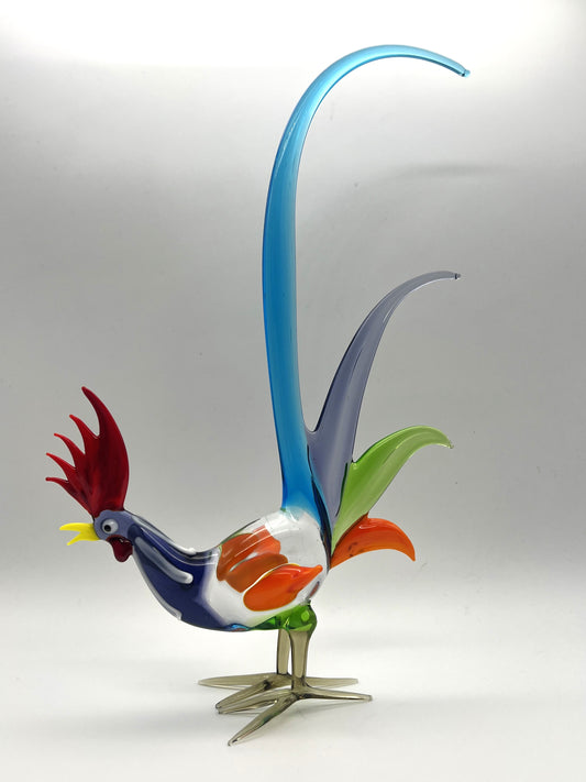 Harlequin Rooster Figurine by WGK Glass Art