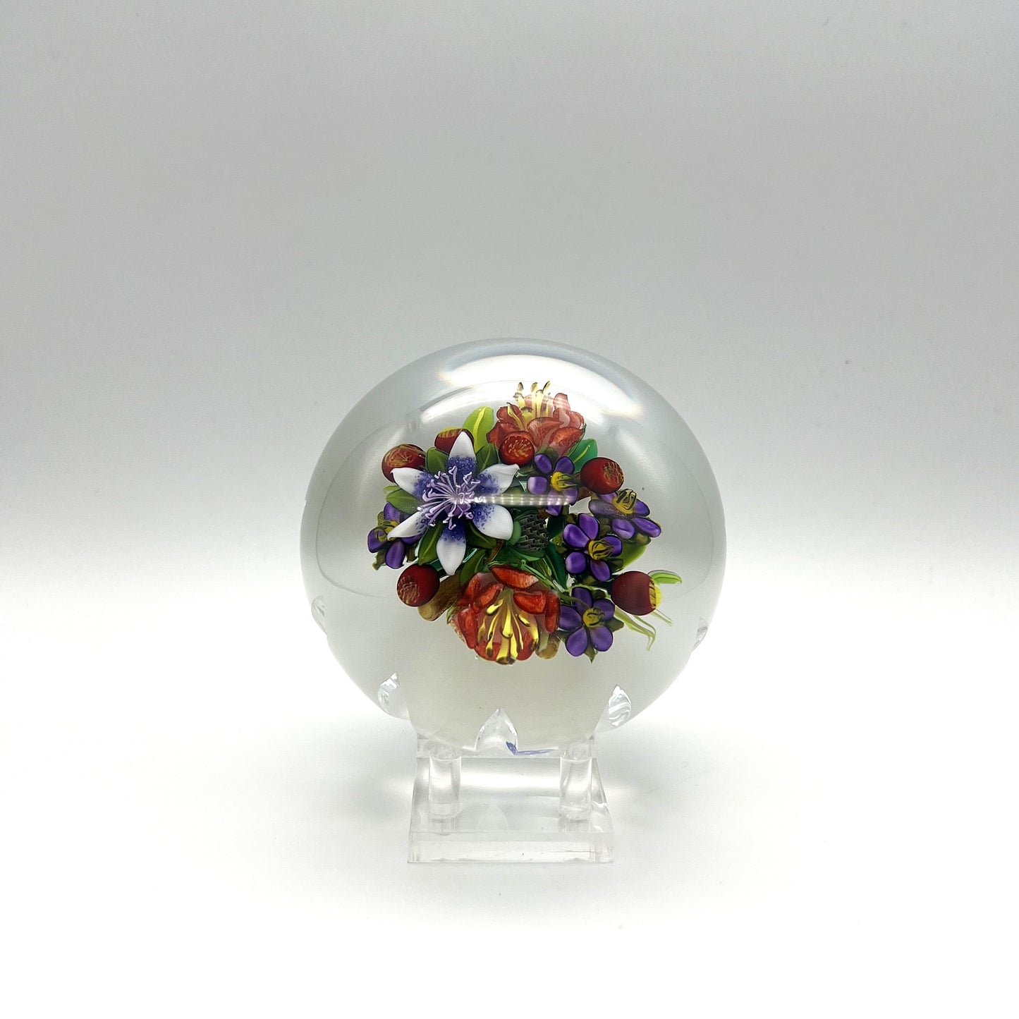 Floral Bouquet on White Paperweight by Ken Rosenfeld