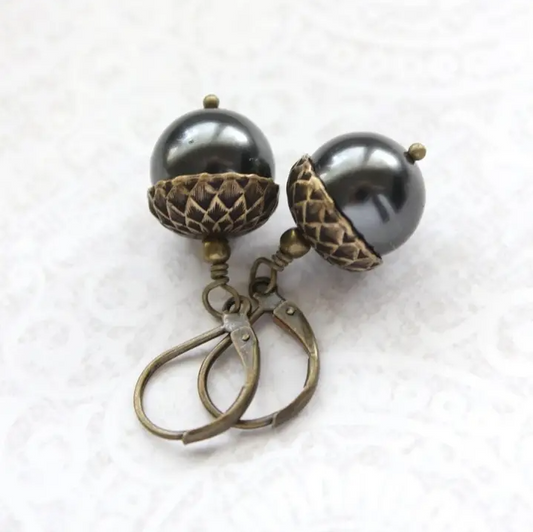 Glass Pearl Acorn Earrings by A Pocket of Posies