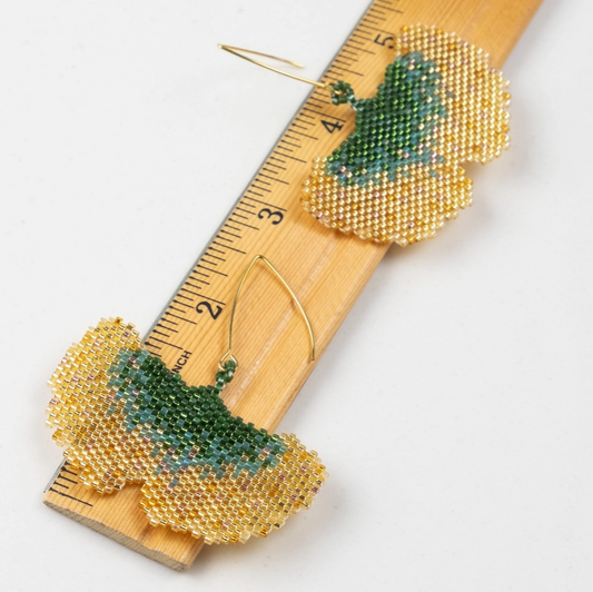 Golden Ginkgo Palm Leaf Earrings by Tulia's Artisan Gallery