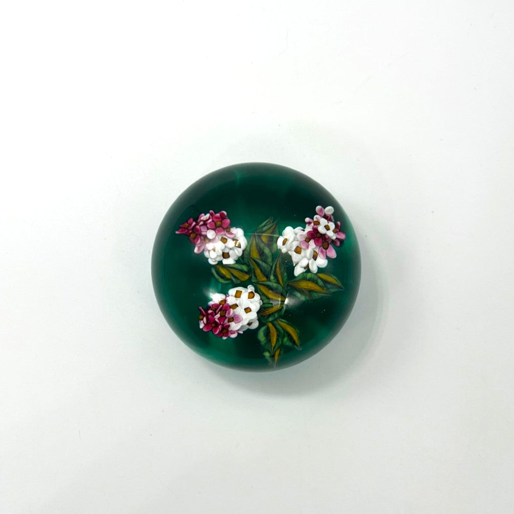 Pink & White Lilacs on Jade Paperweight by William Manson