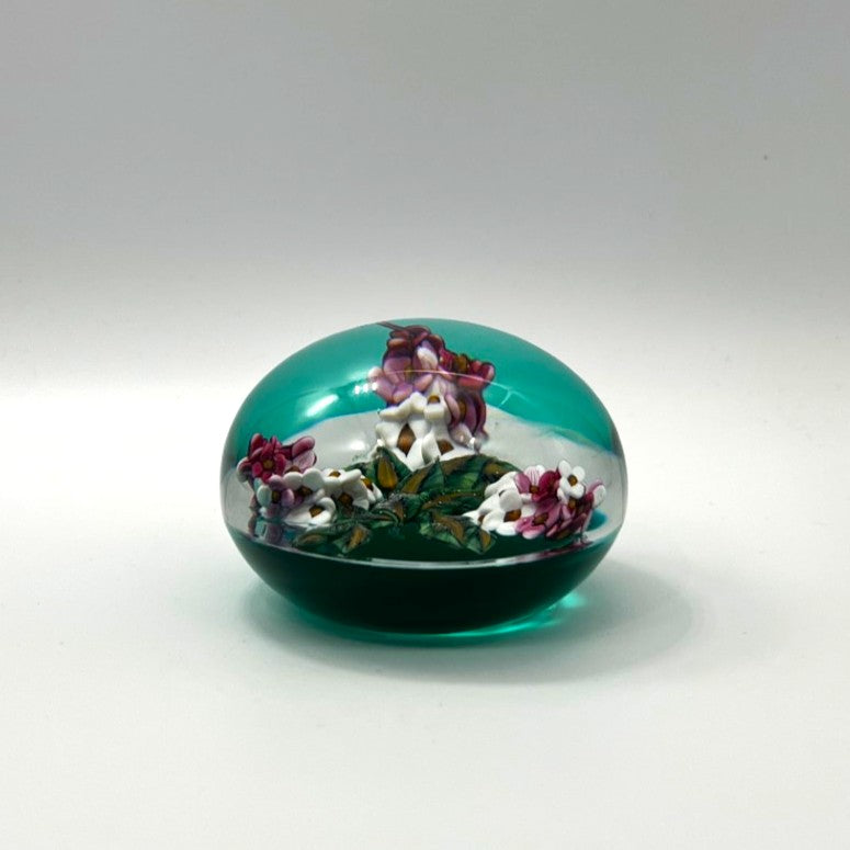 Pink & White Lilacs on Jade Paperweight by William Manson