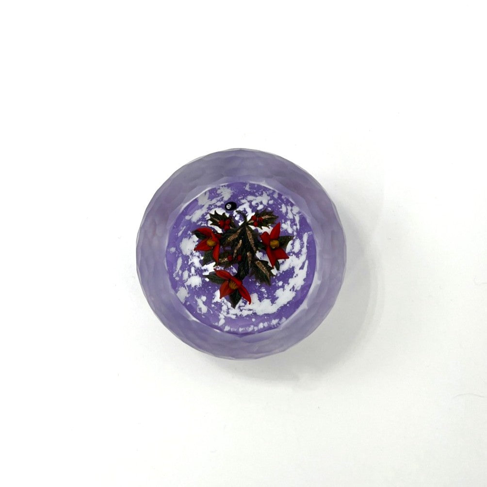 Battuto Christmas Flowers on Lilac Paperweight by William Manson